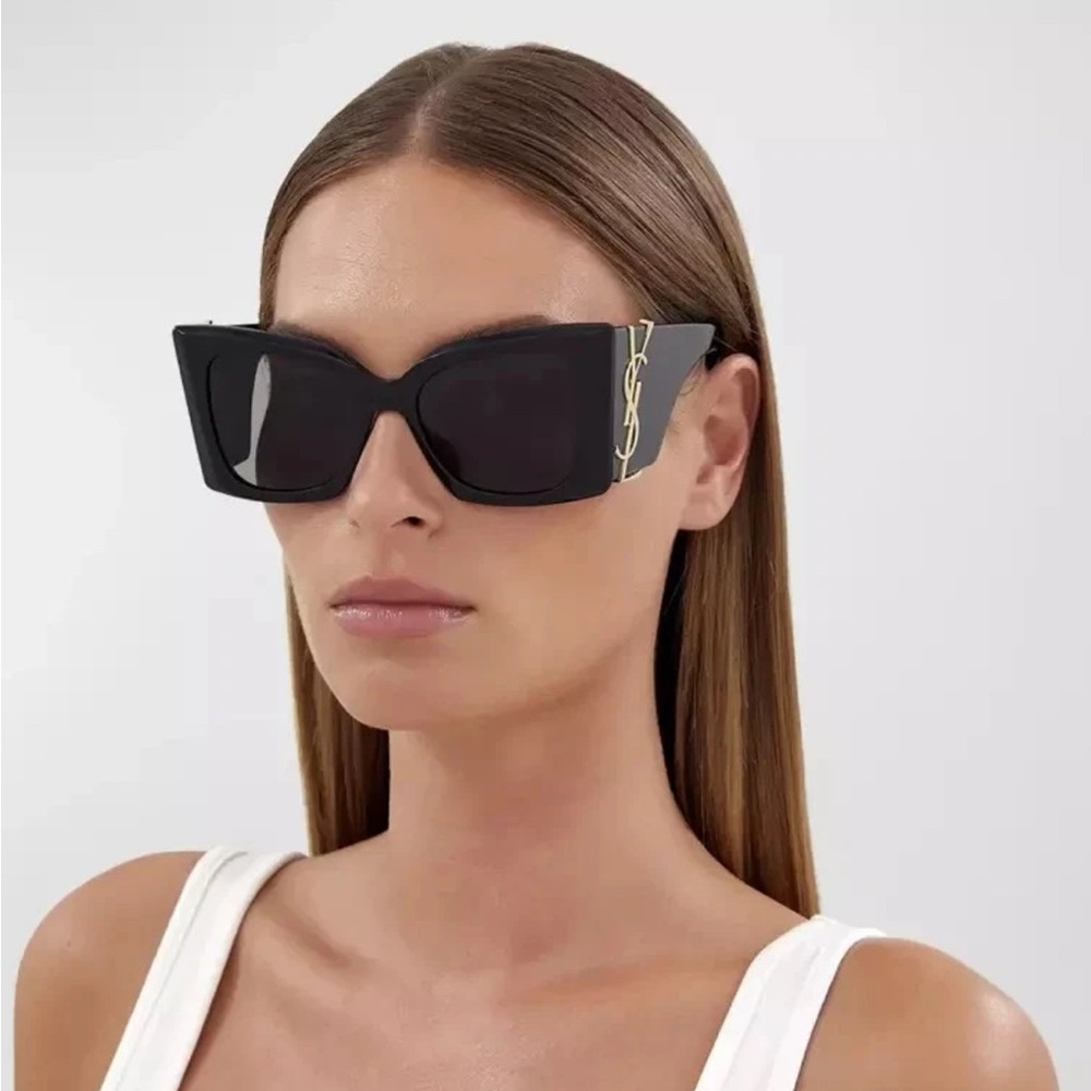 YSL Saint Laurent SL M119 Black Gold Logo Oversized Sunglasses new in box